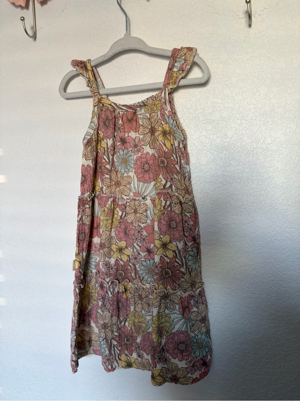 Girls' Floral Tiered Sundress in Pink, Yellow & Cream